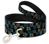 Buckle-Down Pixilated Hibiscus Flowers Black/Multi Color Pet Leash, 6" x 1"