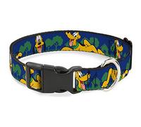 Buckle-Down Plastic Clip Collar-Pluto 4-Poses/Landscape Blue/Green-1" Wide-Fits 15-26" Neck-Large Moda para Mascotas, Poliéster, Multicolor