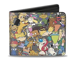Buckle-Down PU Bifold - Nick 90's Rewind Mutli Character Mash Up Collage Gray Bifold Wallet, Nickel 'Sample Rewind, 4.0 X 3.5 US