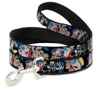 Buckle-Down REN & Stimpy Poses Negro/Azul/Amarillo Pet Leash, 6 '-1.5"