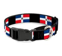 Buckle-Down República Dominicana Banderas/Negro Bloques Martingale Collar de Perro, 1" de Ancho Fit 11 - 17" Cuello Mediano