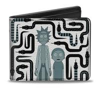 Buckle-Down Rick and Morty - Cartera plegable, Rick y Morty What a Waste of Snakes Pose Blanco, Negro Azul, Cuero Vegano