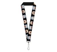 Buckle-Down Rick and Morty Lanyard, Rick and Morty Expressions in Space, elástico, negro, 44 x 1 pulgada