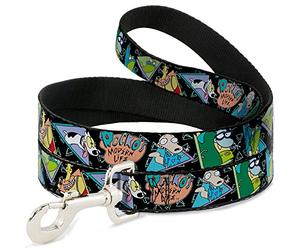 Buckle-Down Rocko's Modern Life Character Retratos/triángulos Negro/Azul Pet Leash, 4 '-1/2"