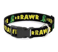 Buckle-Down RRRAWR - Collar de Clip de plástico, diseño de Dinosaurio, Color Negro/Verde/Amarillo, 1 Pulgada de Ancho, se Adapta a Cuello de 11 a 17 Pulgadas, Mediano