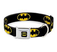 Buckle-Down Seatbelt Buckle Dog Collar - Batman Shield Black/Yellow - 1.5" Wide - Fits 18-32" Neck - Large