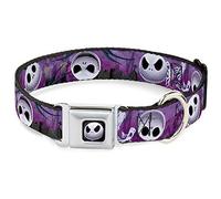 Buckle-Down Seatbelt Buckle Dog Collar - Jack Expressions/Ghosts in Cemetery Purples/Grays/White - 1.5" Wide - Fits 16-23" Neck - Medium