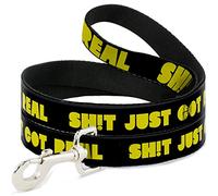 Buckle-Down Shit Just Got Real Black/Yellow Pet Leash, 6" x 1/2"