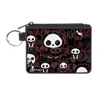 Buckle-Down Skelanimals - Cartera con cremallera, collage de personajes Skelanimals negro, gris, rojo y blanco, lona, Varios colores, XS, Casual