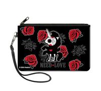 Buckle-Down Skelanimals - Cartera con cremallera, Skelanimals Bonita the Unicorn Need Love, negro, gris, rojo, blanco, lona, Negro -, L, Casual