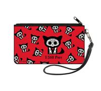 Buckle-Down Skelanimals - Cartera con cremallera, Skelanimals Kit the Cat I Still Purr Pose rojo, negro y blanco, lona, Rojo, S, Casual