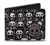 Buckle-Down Skelanimals - Cartera plegable, animales muertos Skelanimals Need Love Too Black White Red, cuero vegano, Negro -, 4.0" x 3.5", Casual