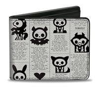 Buckle-Down Skelanimals - Cartera plegable, anuncios de obituario de Skelanimals blanco y blanco, cuero vegano, Blanco, 4.0" x 3.5", Casual
