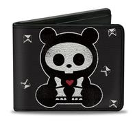 Buckle-Down Skelanimals - Cartera plegable, Skelanimals Chungkee the Panda Bearly Dead Pose Negro Blanco Cuero Vegano, Negro -, 4.0" x 3.5", Casual