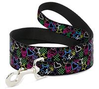 Buckle-Down Sketch Skull/Star/Heart/Checker Black/Multi Pet Leash, 6" x 1/2"