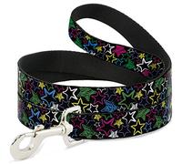 Buckle-Down Sketch Stars Black/Multi Color Pet Leash, 6" x 1/2"