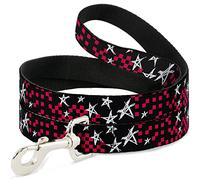 Buckle-Down Sketch Stars w/Checkers Black/Fucsia/White Pet Leash, 6" x 1/2"