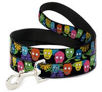 Buckle-Down Skulls & Flowers Black/Multi Color Pet Leash, 6" x 1.5"