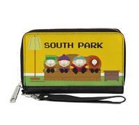 Buckle-Down South Park Boys - Cartera Comedy Central, con cremallera alrededor, sofá de 8 puntos, color amarillo, cuero vegano, 7.5 x 4.5 pulgadas, casual