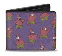 Buckle-Down SpongeBob SquarePants - Cartera plegable, diseño de Bob Esponja, diseño de Patrick Star Poses, lavanda dispersa, cuero vegano, Púrpura, 4.0" x 3.5", Casual