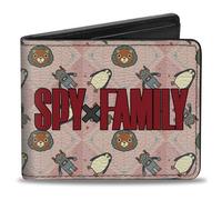 Buckle-Down Spy x Family - Cartera plegable, diseño de iconos Spy X Family Anya Icons a cuadros y logotipo del título rosa, cuero vegano