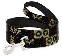 Buckle-Down Sugar Skulls Black/Olive/Burgundy Pet Leash, 6" x 1/2"