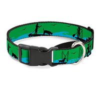 Buckle-Down Sup with Dog Martingale Collar para Perro, Color Verde neón/Azul/Negro, 1" de Ancho, para Cuello: 23 - 38 cm
