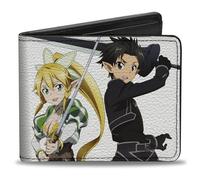 Buckle-Down Sword Art Online - Cartera plegable, diseño de espada en línea con cuatro personajes, color blanco, piel vegana