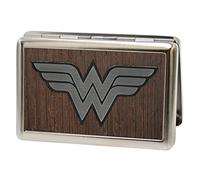 Buckle-Down Tarjetero grande con logotipo de Wonder Woman, color nogal y metal, color negro