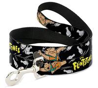 Buckle-Down The Flintstones Fred Bowling Poses/Bowling Pins Black Pet Leash, 6" x 1/2"