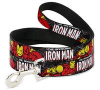 Buckle-Down The Invincible Iron Man Stacked Comic Books/Action Poses Pet Leash, 6" x 1/2"