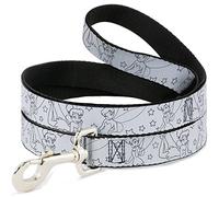 Buckle-Down Tinker Bell Poses/Stars Outline White/Black Pet Leash, 6" x 1/2"