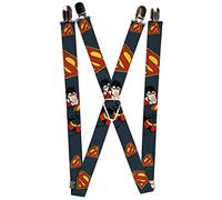 Buckle-Down Tirantes-Postura de acción de Superman/Escudo disperso Azul Marino/Dorado, Multicolor, Taille Unique para Hombre
