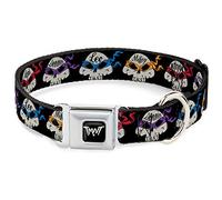 Buckle-Down TMNT 4-Turtle Road Rebel Calaveras Negro cinturón de Seguridad Collar de Perro, 3,81 cm x 40,64 cm/Mediano