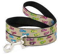Buckle-Down Tropical Flip Flops Tan/Multi Color Pet Leash, 6" x 1/2"