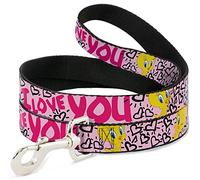 Buckle-Down Tweety Bird I Love You Pink / Black Pet Leash, 6" x 1/2"