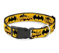 Buckle Down Vintage Batman Logo & Bat señal 3 Amarillo plástico Clip Collar | Anillo de identificación ajustable y duradero con logotipo de Batman vintage, color amarillo, liberación lateral