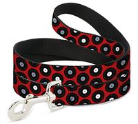 Buckle-Down Vinyl Record Rojo/Negro/Gris/Blanco Pet Leash, 6" x 1.5"