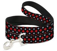 Buckle-Down Vinyl Records 2-Stripe Rojo/Negro/Gris Pet Leash, 6' x 1"