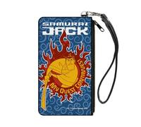 Buckle-Down Warner Bros. Animation - Cartera con cremallera alrededor, diseño de Samurai Jack My Quest Continues Katana Pose Swirl Blues, lienzo, Azul, S