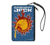 Buckle-Down Warner Bros. Animation - Cartera con cremallera alrededor, diseño de Samurai Jack My Quest Continues Katana Pose Swirl Blues, lienzo, Azul, Large