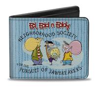 Buckle-Down Warner Bros. Cartera de animación, plegable, Ed Edd N Eddy Jawbreakers Pose y Title Logo Blues, cuero vegano, 4 x 3.5 pulgadas, casual