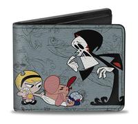 Buckle-Down Warner Bros. Cartera de animación, plegable, Las Grim Adventures of Billy Mandy Group Pose and Grim Gray, cuero vegano, 4 x 3.5 pulgadas, casual