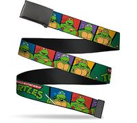 Buckle-Down Web Belt Ninja Turtles Cinturón, Classic TMNT Group Pose3/Tmnt Logo Verde/Multicolor, 1.25" Wide-Fits up to 42" Pant Size Unisex Adulto