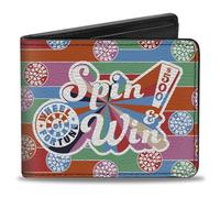 Buckle-Down Wheel of Fortune - Cartera plegable, rueda de la fortuna Spin and Win Wheels Collage multicolor, cuero vegano