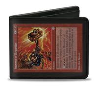 Buckle-Down Wizards of the Coast - Cartera plegable con ranuras estándar para billetera y tarjetas, réplica del martillo mágico de Bogardan Deckmaster, color réplica de cuero vegano, Negro -, 4.0" x