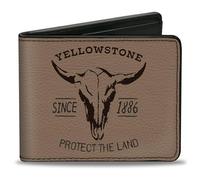 Buckle-Down Yellowstone Show Billetera, plegable, Yellowstone protege la tierra desde 1886, marrón tostado, cuero vegano, 4.0" x 3.5", Casual