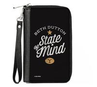 Buckle-Down Yellowstone Show - Cartera con cremallera alrededor, Yellowstone Beth Dutton State of Mind Black White Tan, cuero vegano, 7.5"x4.5", Casual