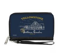 Buckle-Down Yellowstone Show - Cartera con cremallera alrededor, Yellowstone Dutton Ranch Paisaje azul, blanco y amarillo, cuero vegano, 7.5 x 4.5 pulgadas, casual