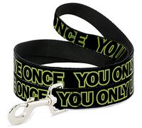 Buckle-Down You Only Live Once Black/Neon Green Pet Leash, 6" x 1/2"